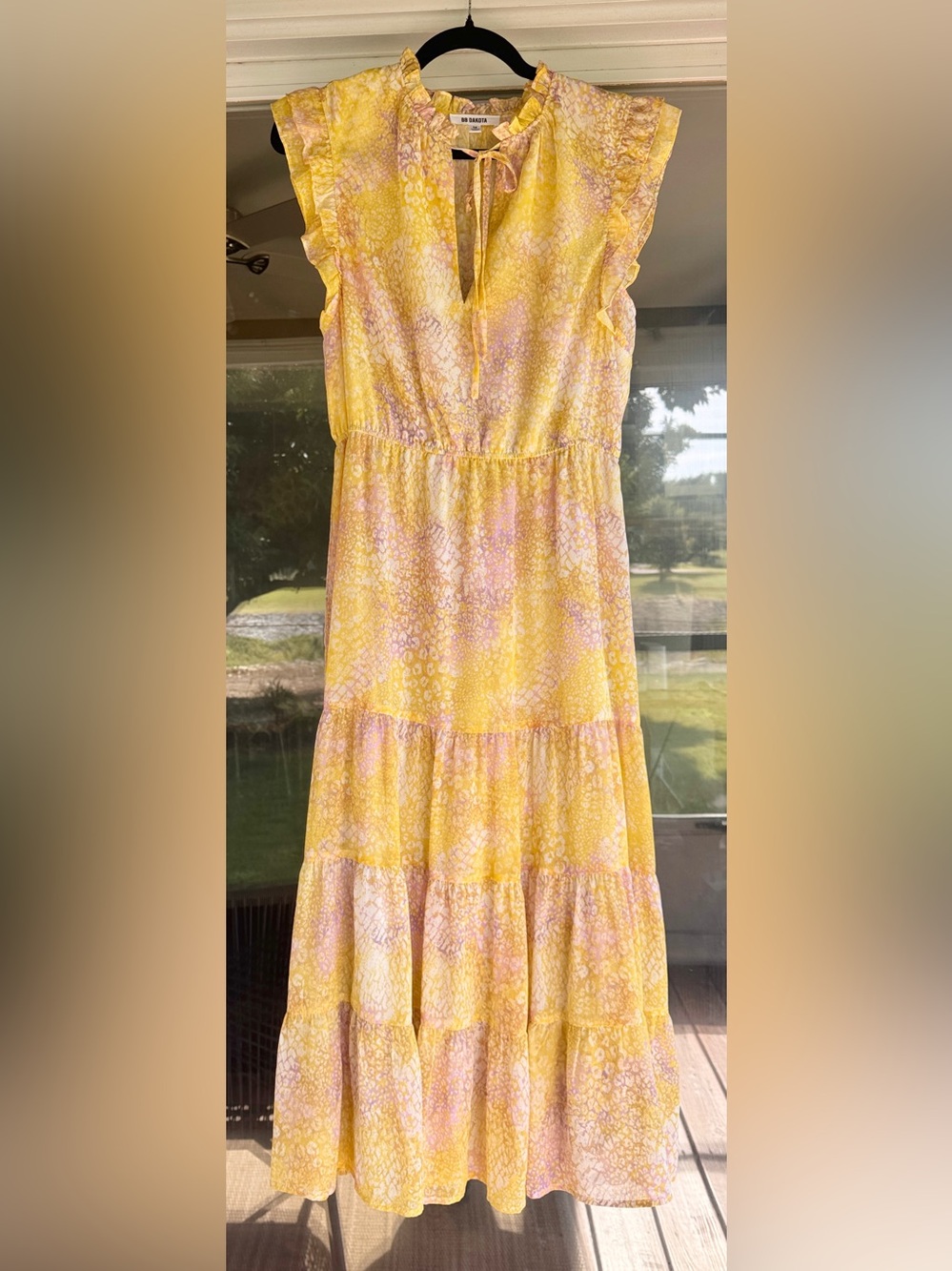 BB Dakota Yellow and Pink Tiered Women’s Summer Dress